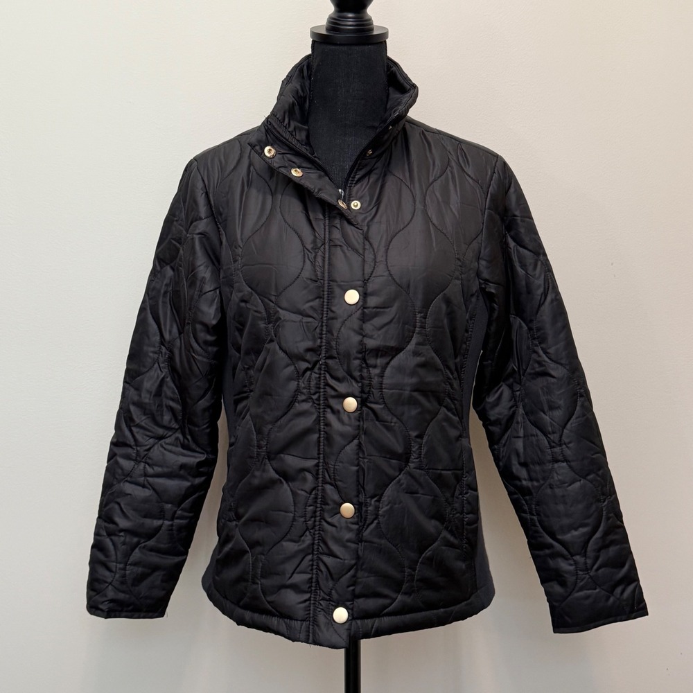 Cynthia Rowley Black Quilted Puffer Jacket Gold Hardware Women S‎ Ribbed Panels